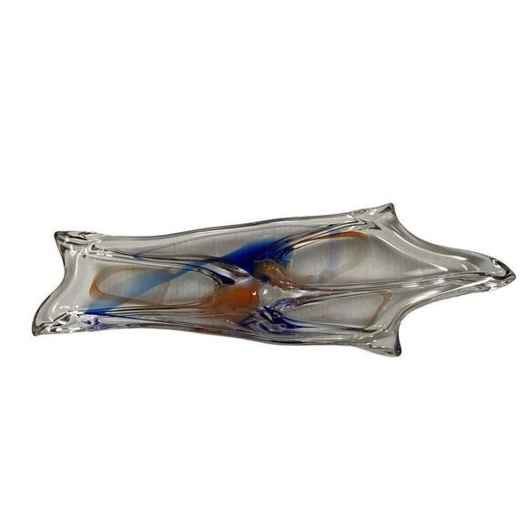 Retro Vintage Max Verboeket MCM Art Glass Fishtail Bowl Danish Signed 5x18 - Picture 4 of 9